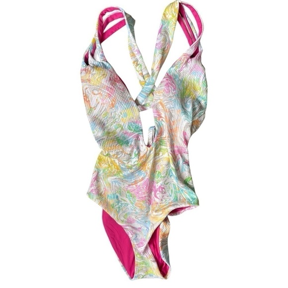 Becca Hot Springs One Piece Medium Tie Dye Plunge Swimsuit - Picture 4 of 9